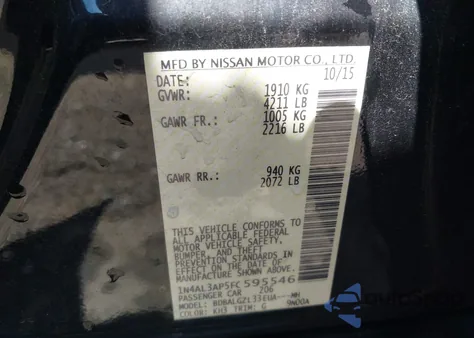 2015 Nissan Altima 2.5 S from USA, damaged, VIN 1N4AL3AP5FC595546